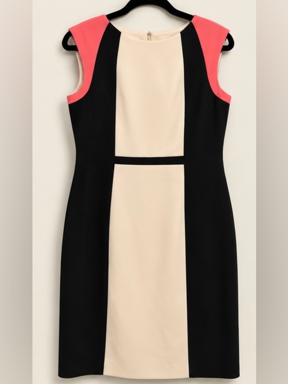 Chelsea Rose Cream Coral Black Colorblock Sheath Dress Size 14